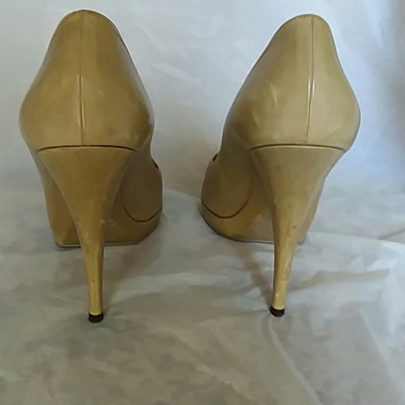 Vtg YSL Platform Pumps 9.5 taupe leather Italy Yves St Laurent Rive Gauche - Picture 4 of 12